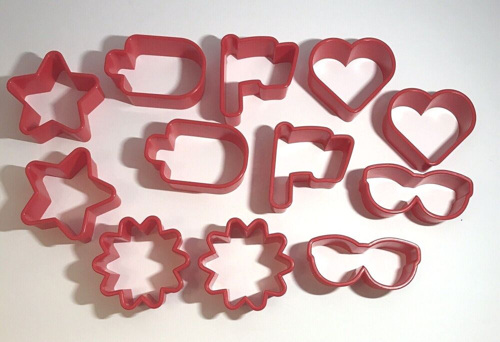Cookie Cutters Sandwich Makers Art Molds Playdoh Plastic Red Set of 12 Shapes